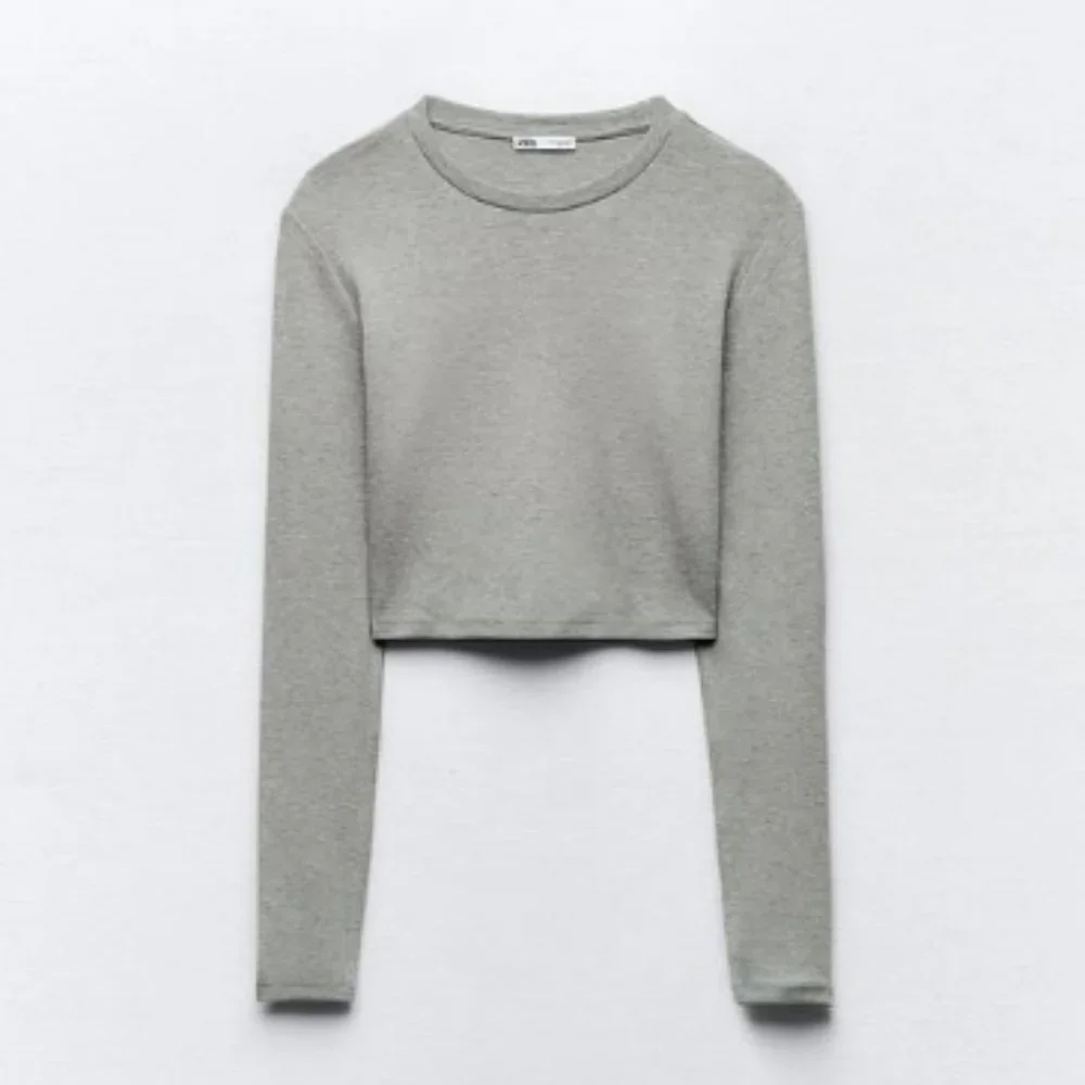 Zara | Cotton Trafaluc Cropped Long Sleeve Cotton Shirt | Heather Gray | Size M - Picture 1 of 6
